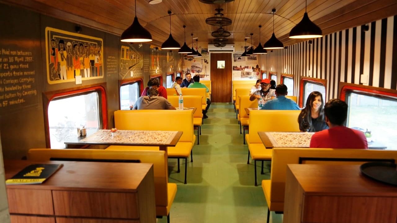 The Restaurant-on-Wheels is a modified coach mounted on rails, a fine-dining place offering a unique experience to diners and accommodates more than 40 patrons inside the coach with tables. Credit: Central Railway