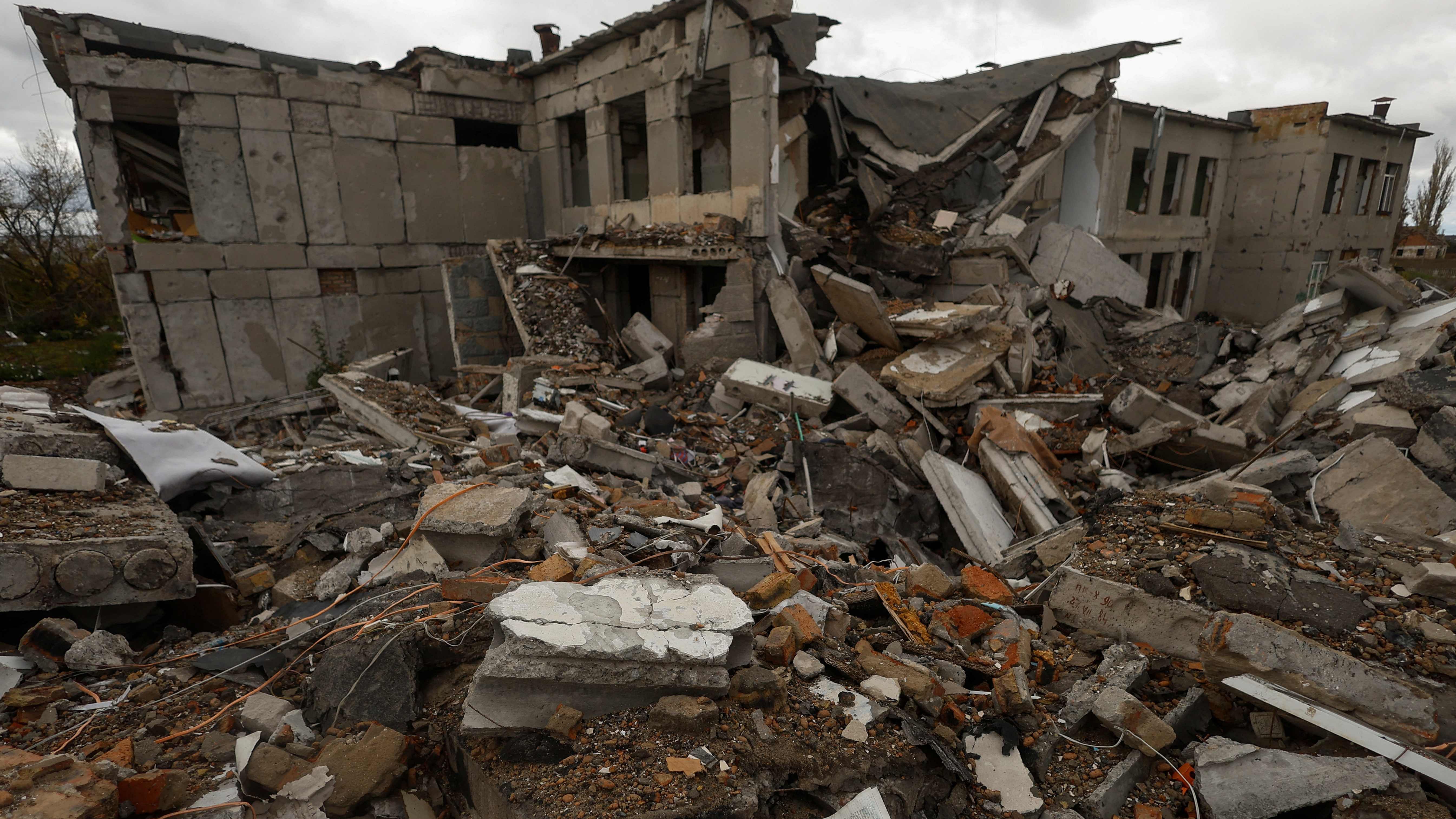 A school building destroyed by a Russian air strike in a village in Mykolaiv region, Ukraine. Credit: Reuters Photo