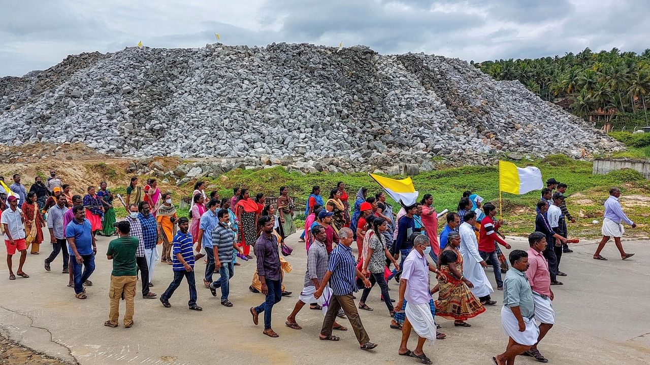 The protest against the construction of the Vizhinjam International Seaport has gone on for over 100 days. Credit: PTI Photo