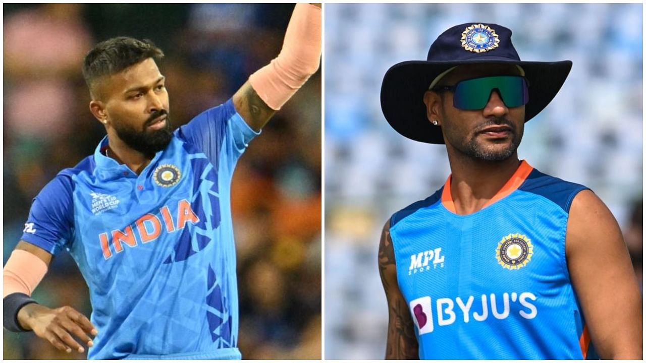 File photo of Indian cricketers Hardik Pandya and Shikhar Dhawan. Credit: AFP File Photo