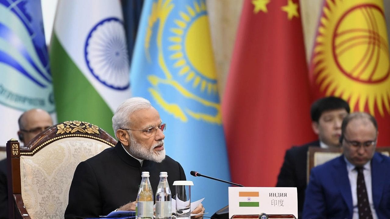 Prime Minister Narendra Modi at the delegation level meeting of the Shanghai Cooperation Organisation (SCO). Credit: PTI File Photo
