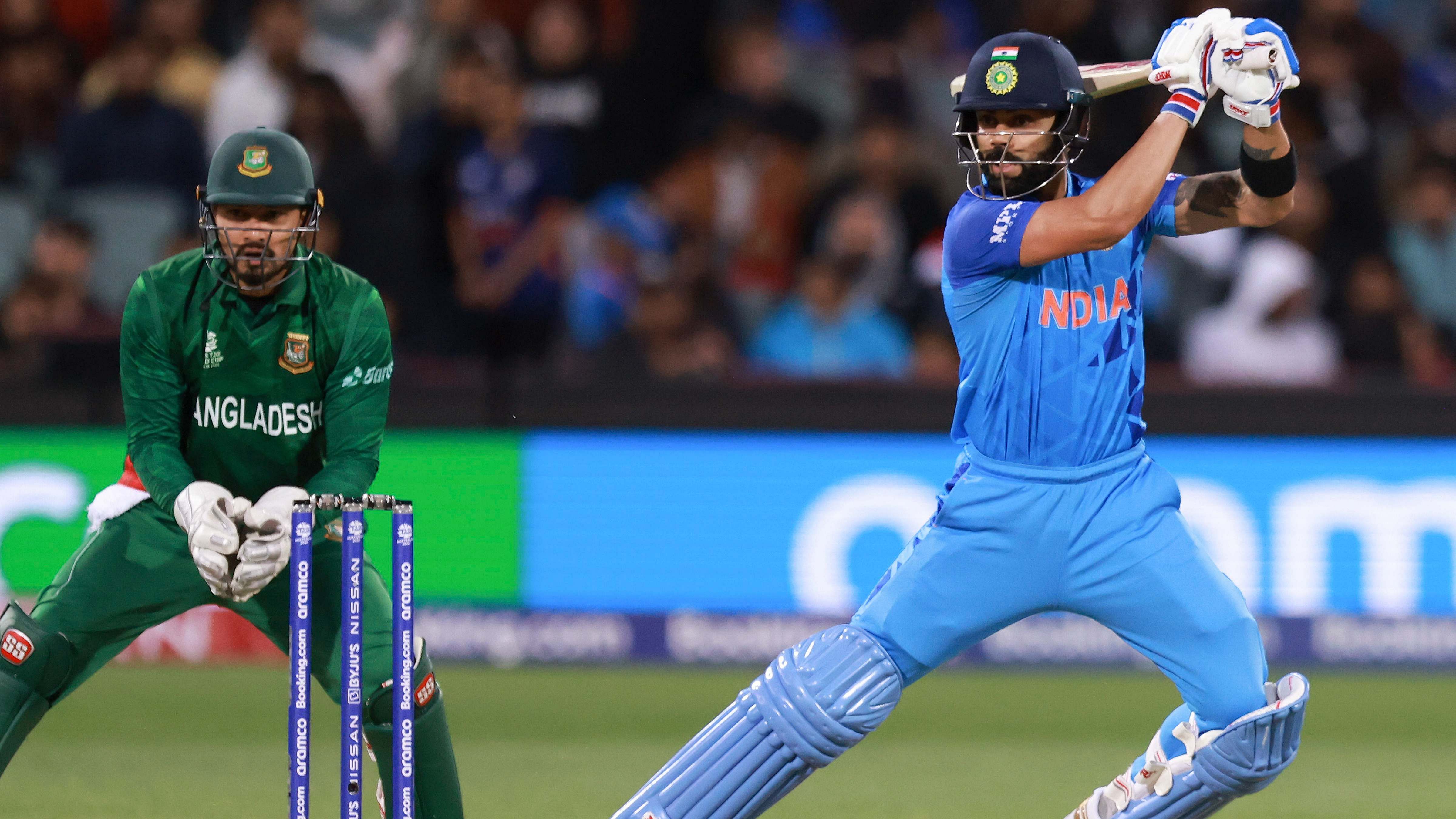 Virat Kohli bats during the T20 World Cup cricket match between India and Bangladesh in Adelaide. Credit: AP/PTI Photo