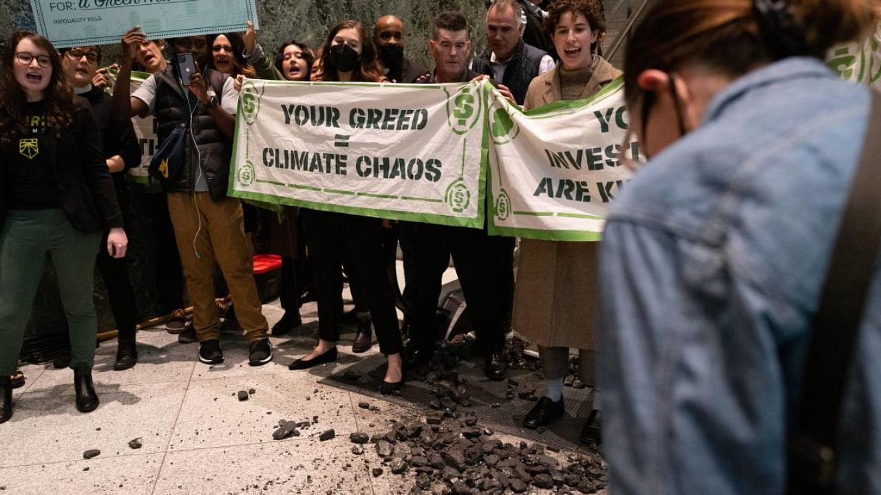 Climate activists protest in New York against overuse of fossil fuels. Credit: AFP File Photo