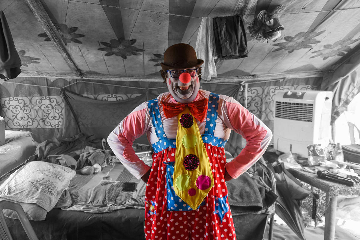 Biju Pushkaran is the senior clown. Credit: DH Photo