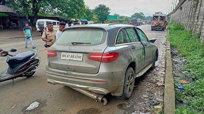 Wreackage of the Mercedes car in which businessman and former Tata Sons Chairman Cyrus Mistry was travelling when it met with an accident in Palghar, Sunday, September 4, 2022. Credit: PTI File Photo