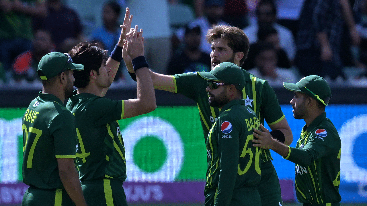 Pakistan beat Bangladesh by five wickets in their final Super 12 match to join Group 2 rivals India in the semi-finals. Credit: AFP Photo