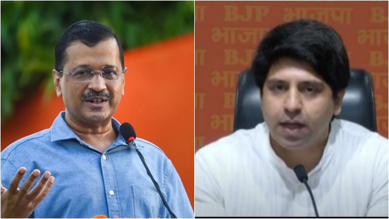 Delhi Chief Minister Arvind Kejriwal and BJP's national spokesperson Shehzad Poonawalla. Credit: PTI and Instagram/@shehzadpoonawalla photos