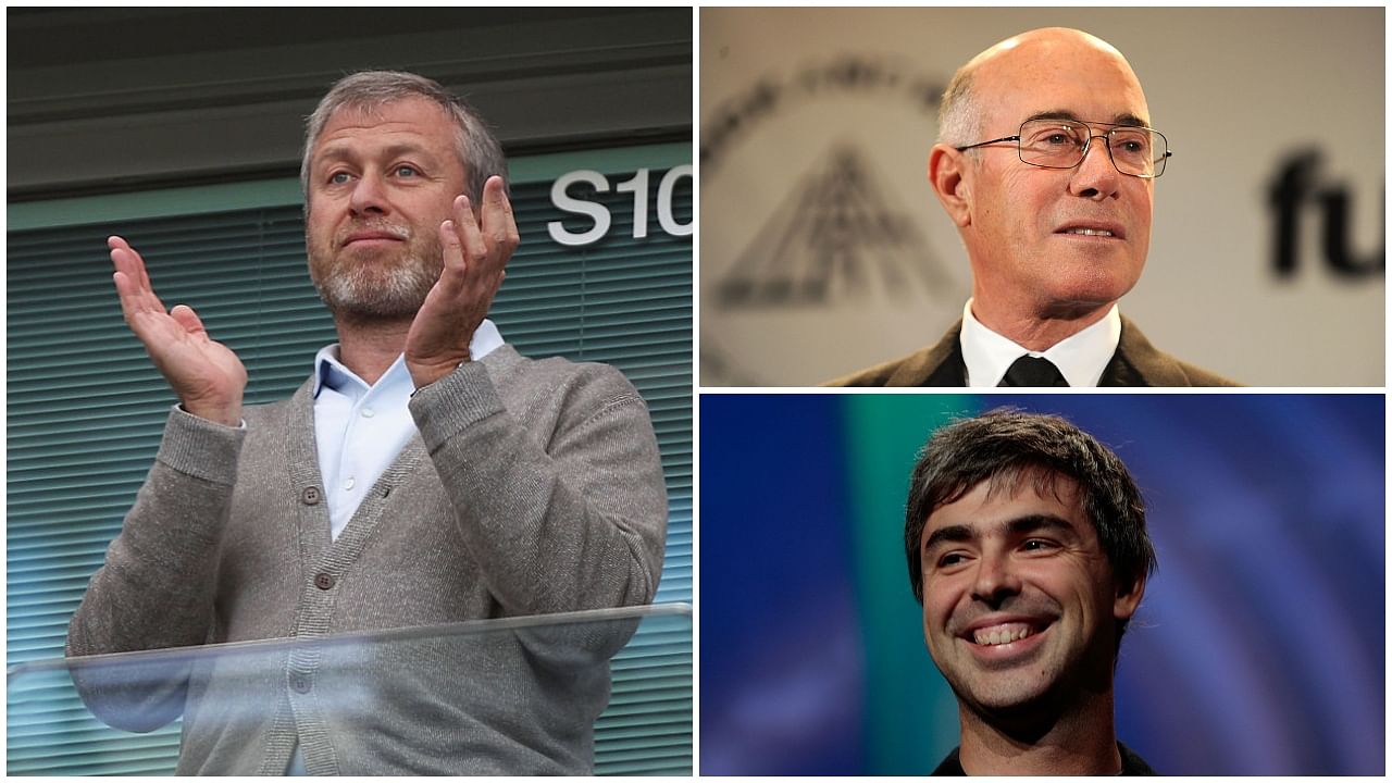 Roman Abramovich, David Geffen and Larry Page: Credit: Getty Images