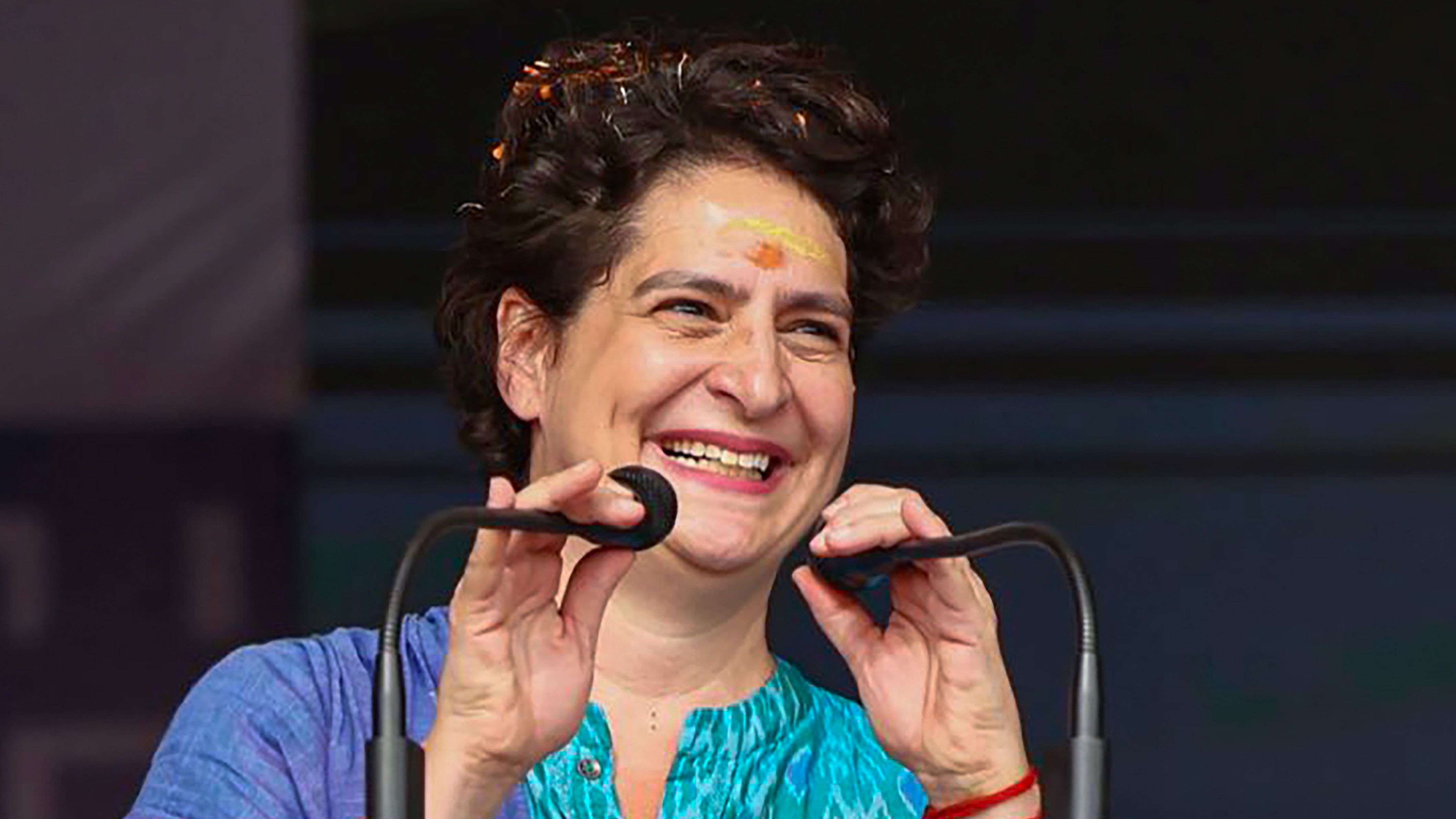 In Rajasthan, the Congress government has given 1.3 lakh jobs but here 63,000 posts are vacant, Priyanka Gandhi said. Credit: PTI Photo