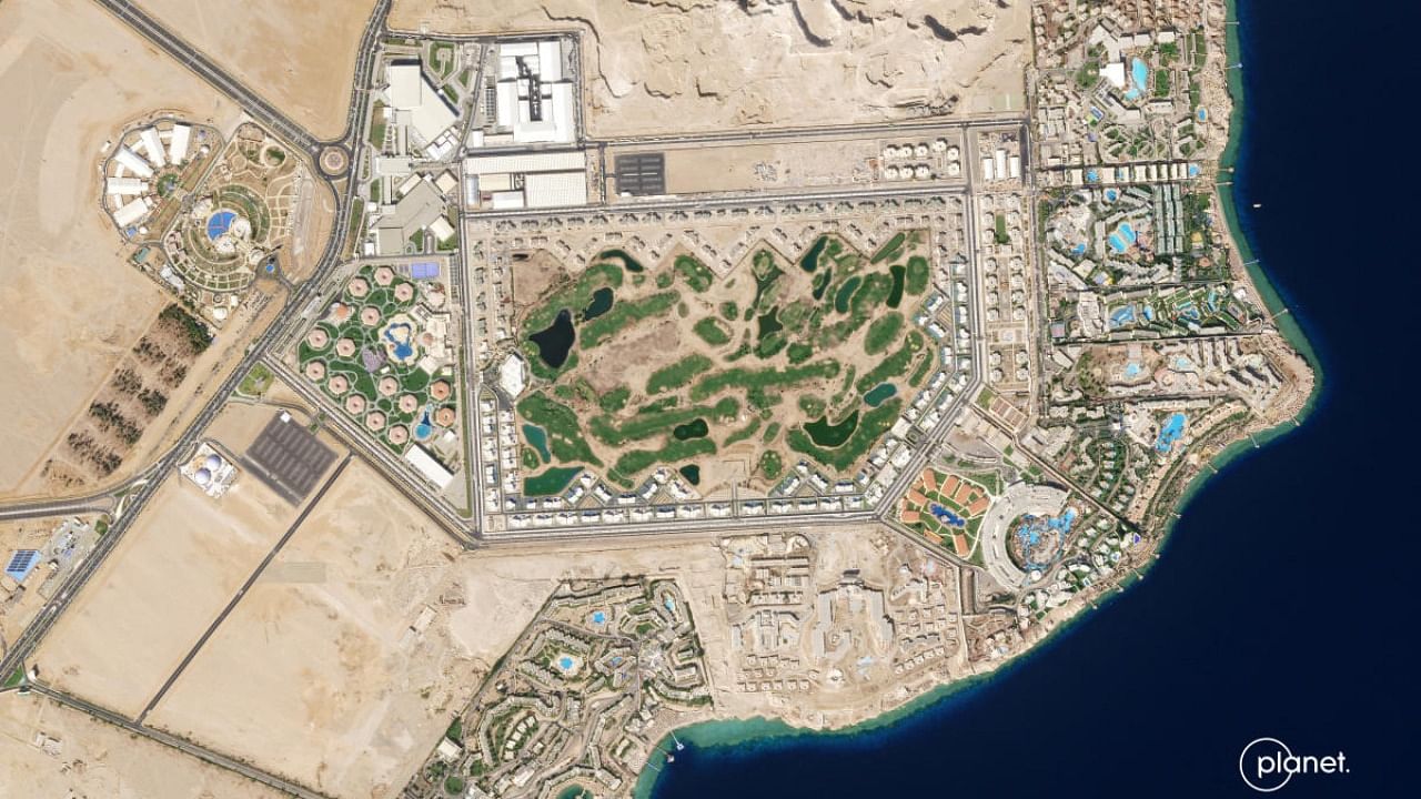A satellite image shows the Convention Center in Sharm el-Sheikh, city hosting the COP27 summit, in Egypt. Credit: Reuters photo/Planet Labs PBC