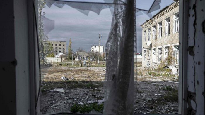 This photograph shows a school in the Kherson region village of Arkhanhelske on November 3, 2022, which was formerly occupied by Russian forces. Credit: AFP Photo