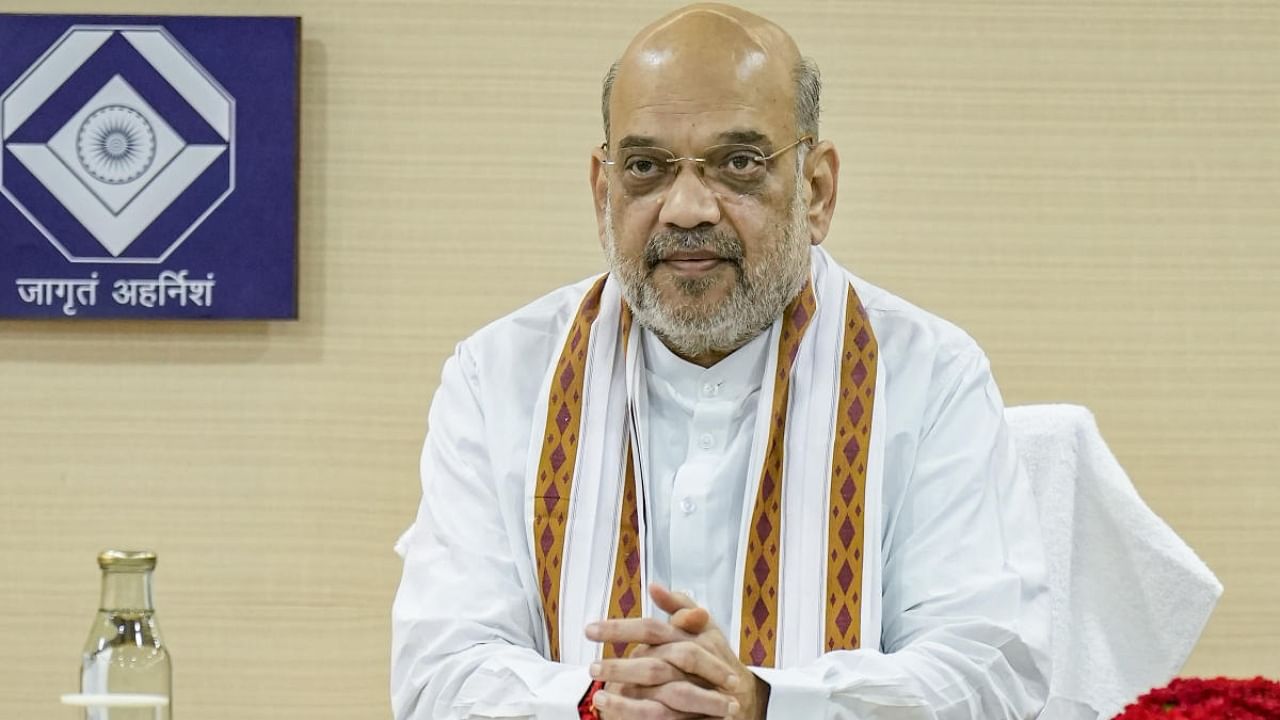 Union Home & Cooperation Minister Amit Shah during a day long interaction with officials of Intelligence Bureau. Credit: PTI Photo