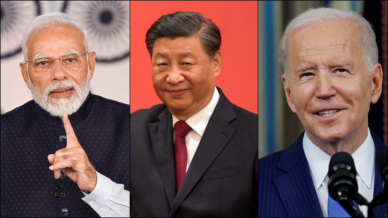 Narendra Modi (L), Xi Jinping (C), and Joe Biden (R). Credit: PTI, AFP, Reuters Photos