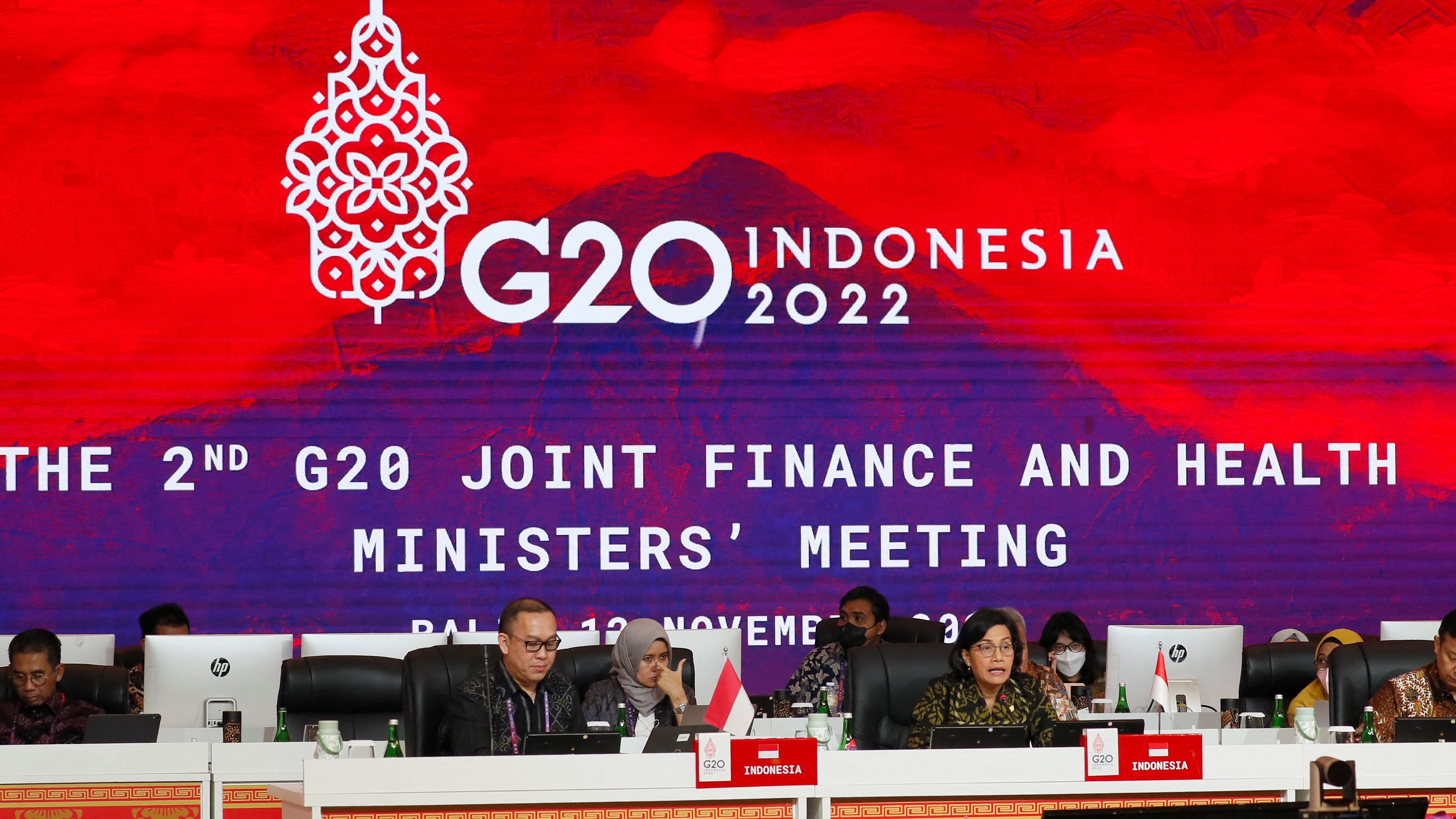 Indonesia's Finance Minister Sri Mulyani Indrawati delivers a speech during the G20 Finance and Health Ministers meeting in Nusa Dua, Bali. Credit: Reuters Photo
