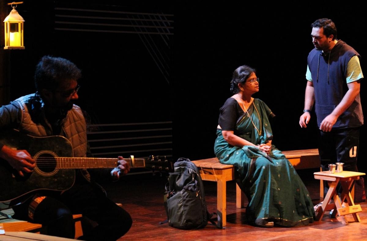 MS Vidya, Suraj Kiran and Pradeep Pradyumna (right) in 'By2Coffee'.
