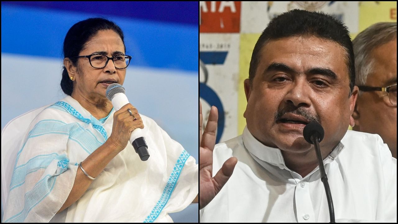 West Bengal Chief MInister Mamata Banerjee (L) and Leader of Opposition Suvendu Adhikari (R). Credit: PTI Photos