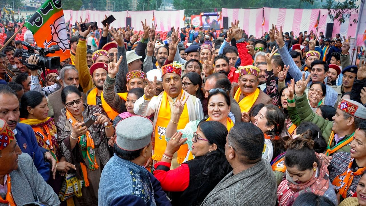Himachal Pradesh CM and BJP leader Jairam Thakur at an election campaign rally ahead of Himachal Pradesh Assembly election. Credit: PTI Photo