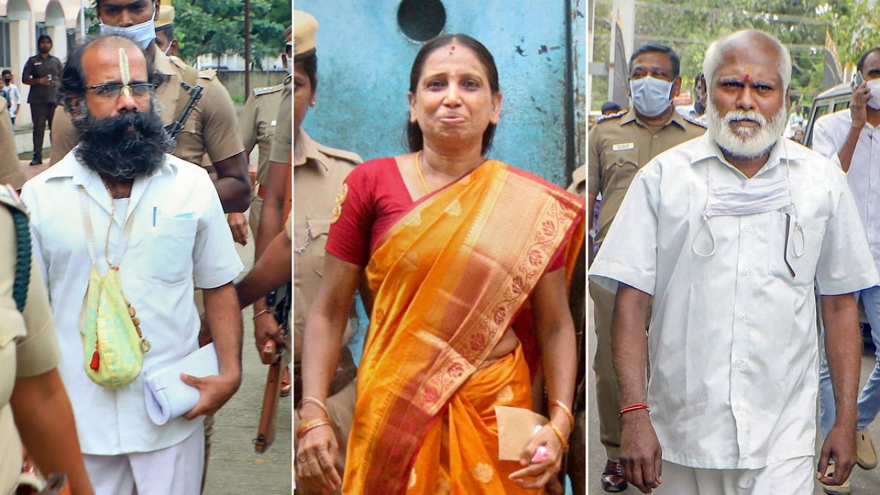 (L-R) Sriharan alias Murugan, Nalini Sriharan and Santhan, convicts of the Rajiv Gandhi assassination case, in Vellore district. Credit: PTI Photo