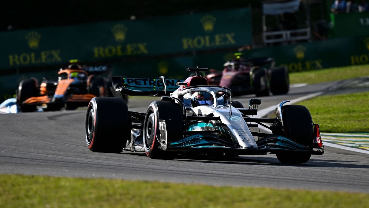 Mercedes' British driver George Russell races during the sprint qualifying at the Autodromo Jose Carlos Pace racetrack, also known as Interlagos, in Sao Paulo, Brazil, on November 12, 2022, ahead of the Formula One Brazil Grand Prix. Credit: AFP Photo