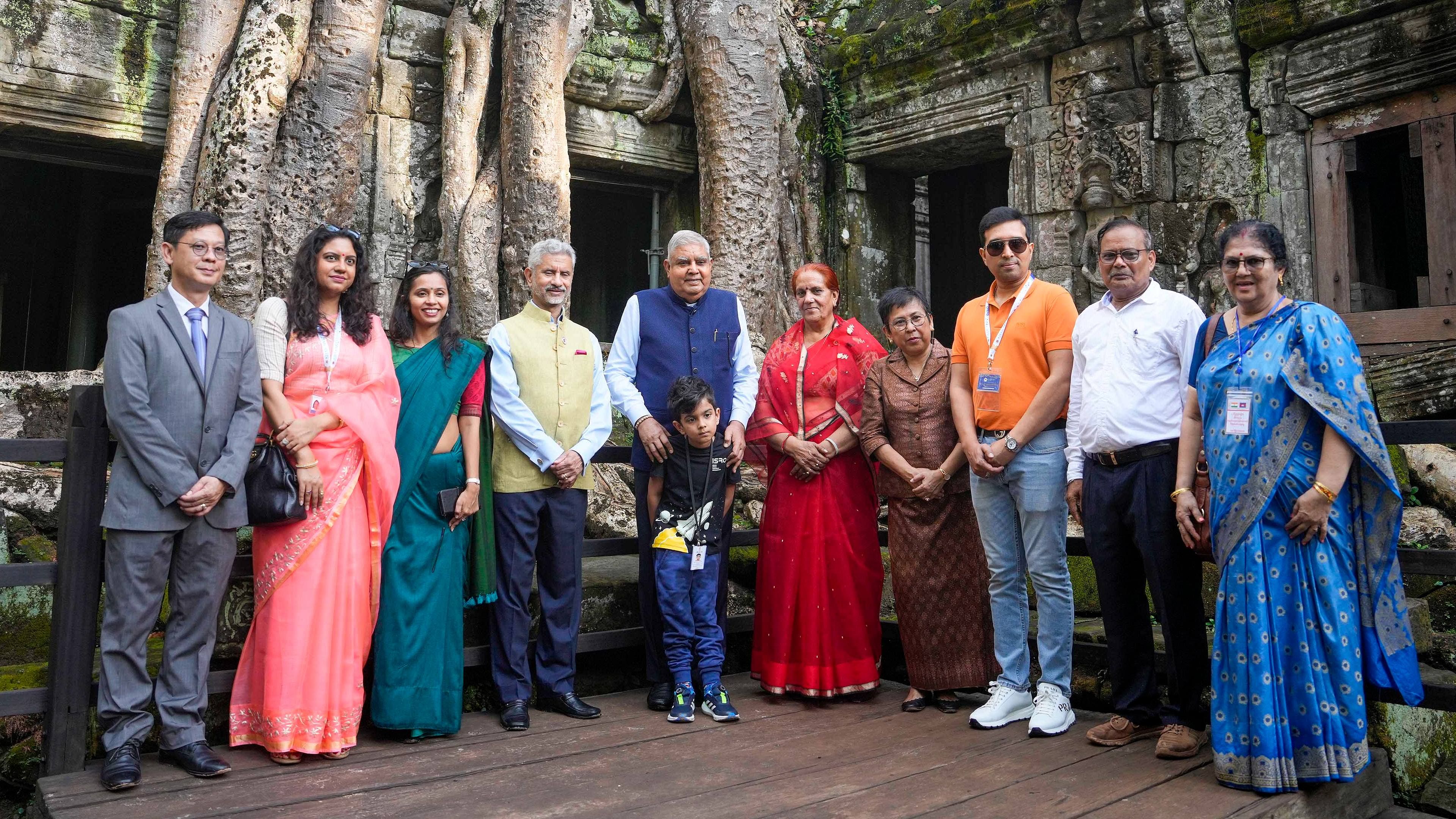 On Sunday, Dhankhar visited Ta Prohm Temple and Angkor Wat Temple on the last leg of his visit. Credit: PTI Photo