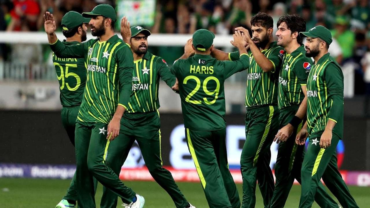 Pakistan team during the ICC men's Twenty20 World Cup 2022 cricket final match against England. Credit: AFP Photo