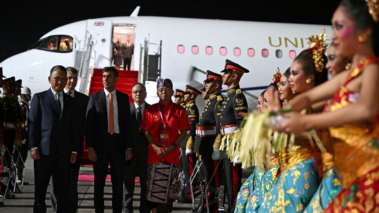 British Prime Minister Rishi Sunak arrives at Ngurah Rai International Airport ahead of the G20 Summit in Bali. Credit: Reuters Photo