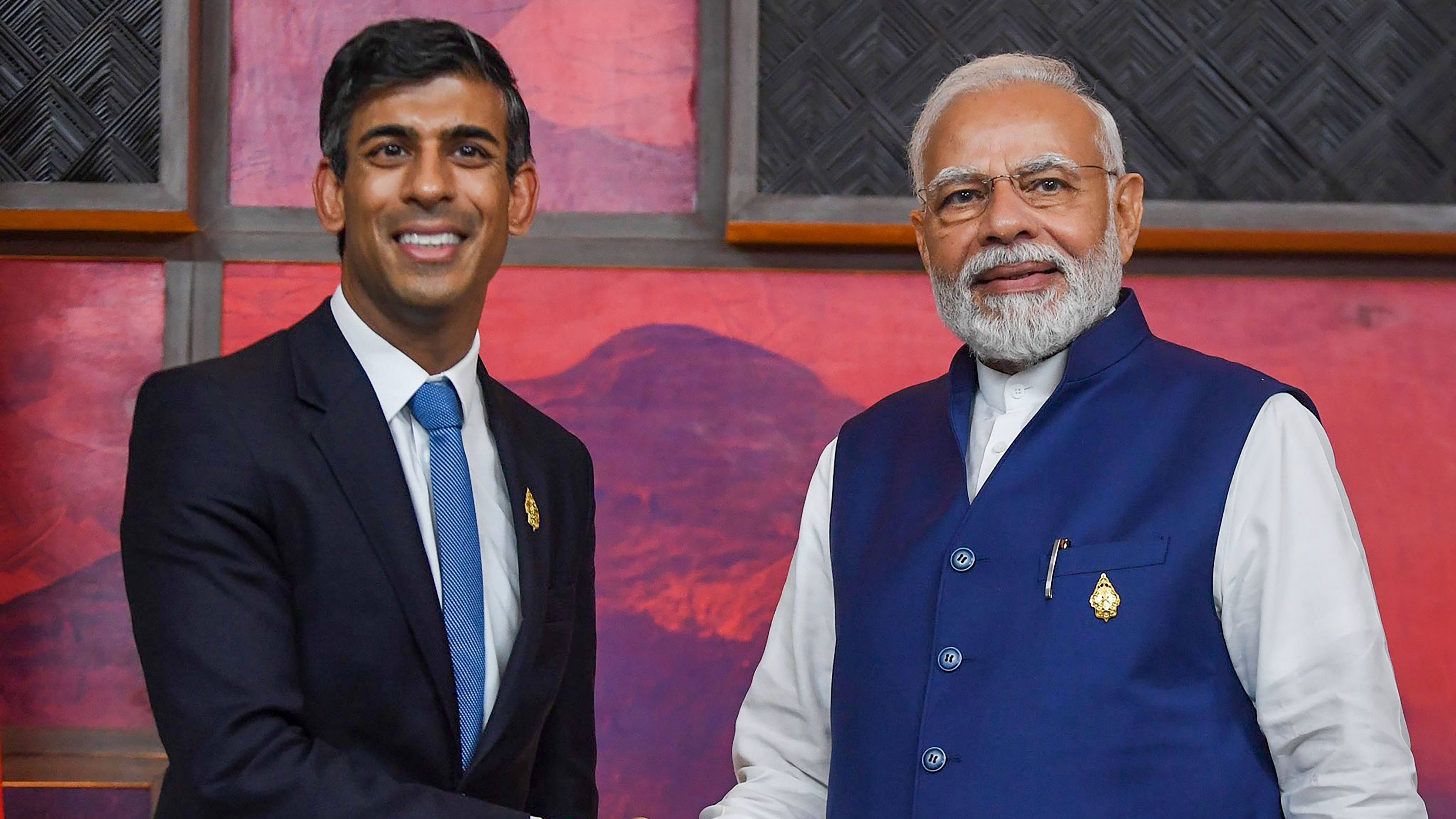 PM Narendra Modi with UK PM Rishi Sunak. Credit: PTI Photo