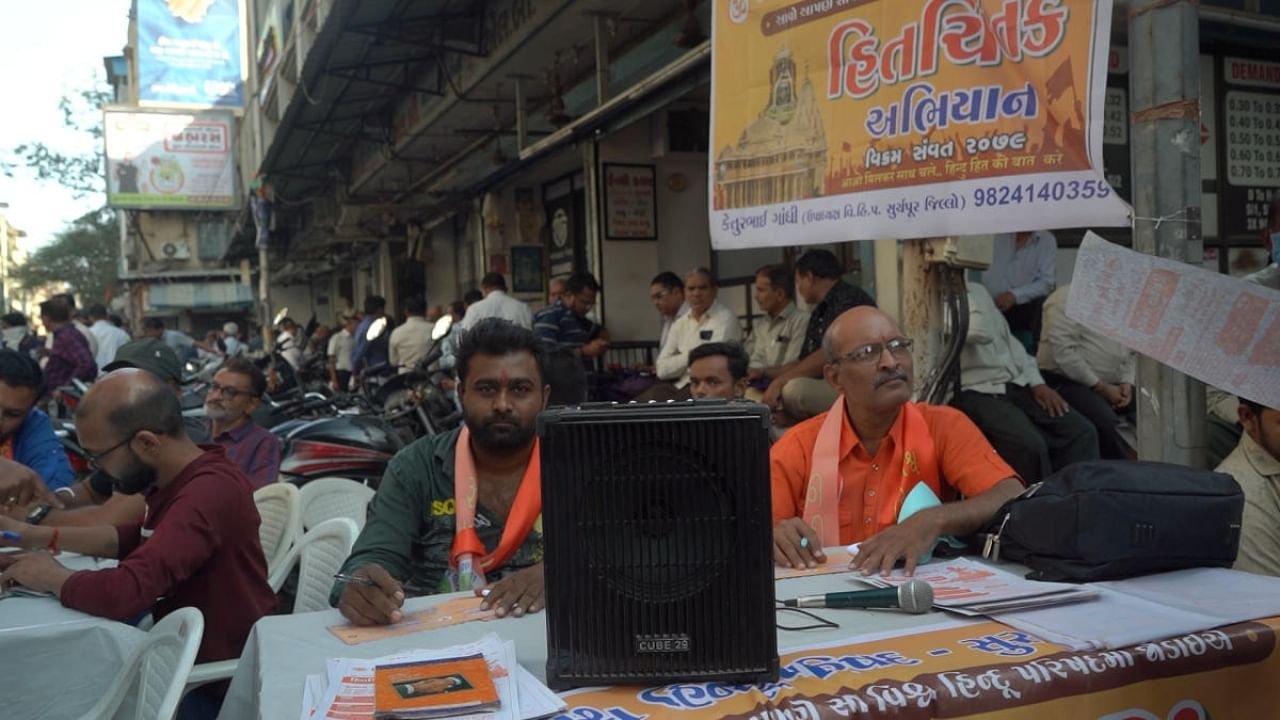 VHP workers in Mahidharpura, Surat. Credit: DH Photo/ Aneesh Arora
