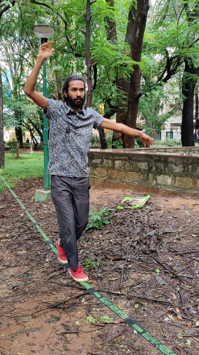 Yadav Freeman conducted a slackline training at Tree Park in HSR Layout on November 13.