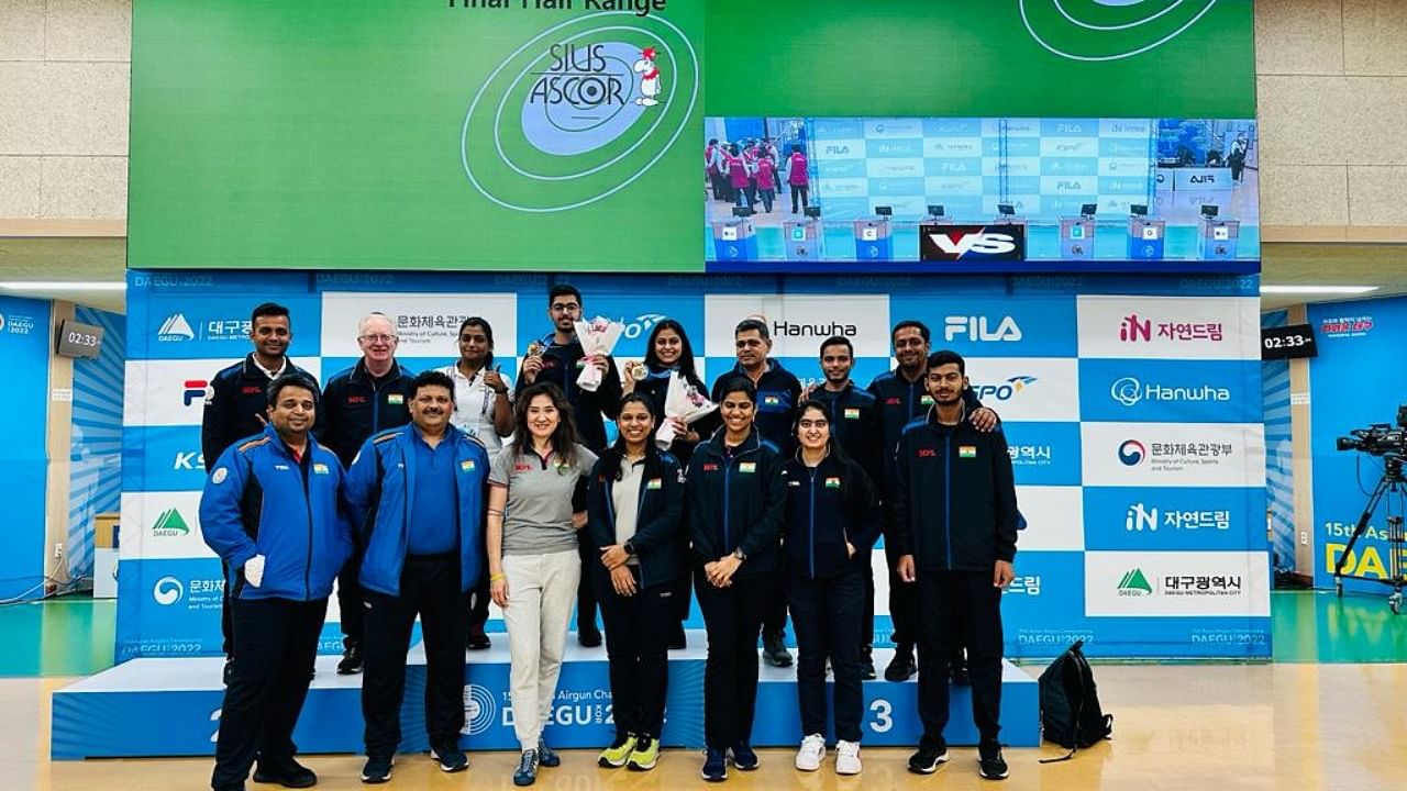 Indian gold medallists at the 15th Asian Airgun Championship. Credit: Twitter/Media_SAI