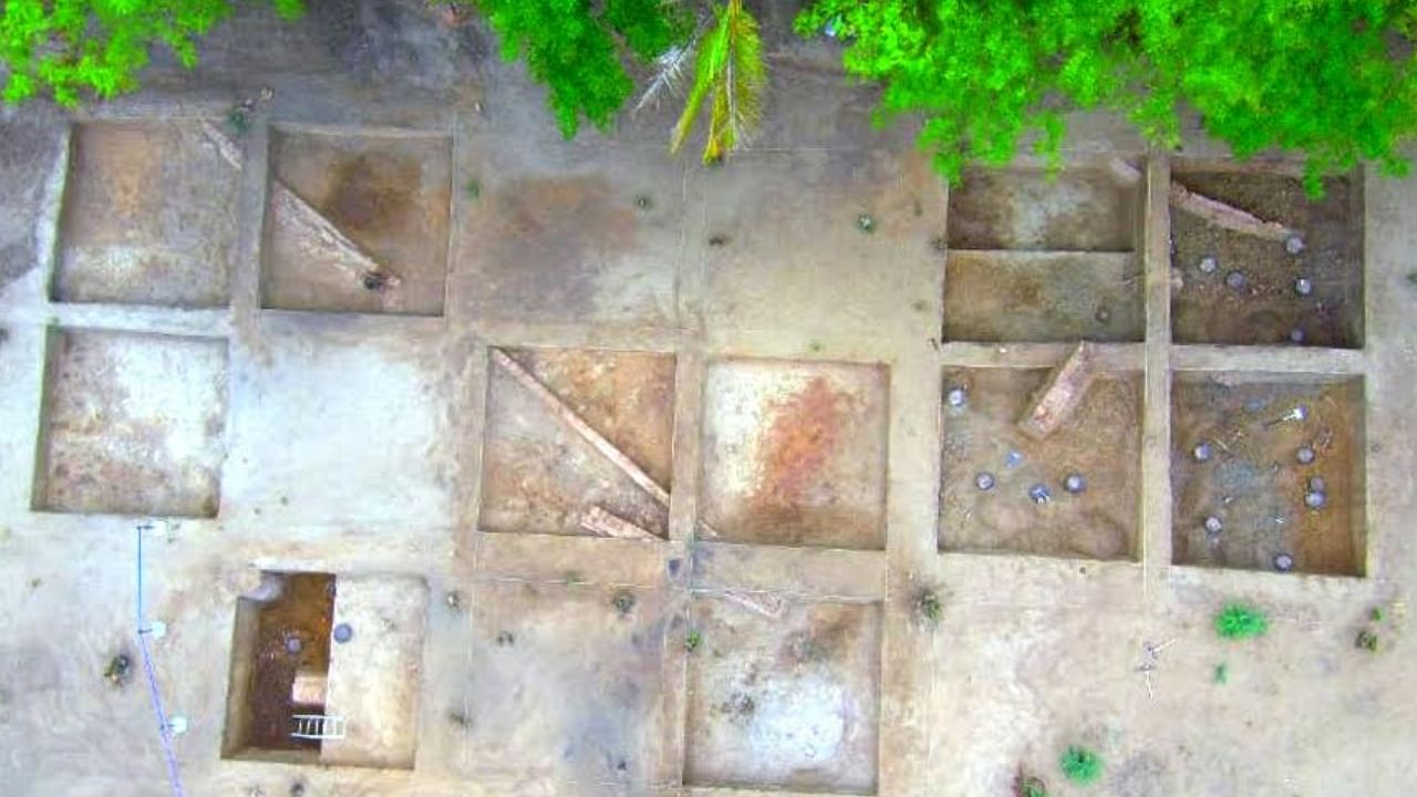 A bird's eye view of the Keeladi excavation site. Credit: Special Arrangement