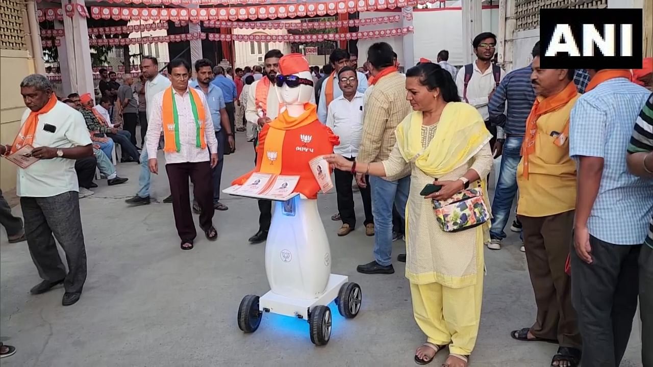 Robot helps BJP campaign in Gujarat. Credit: ANI Photo
