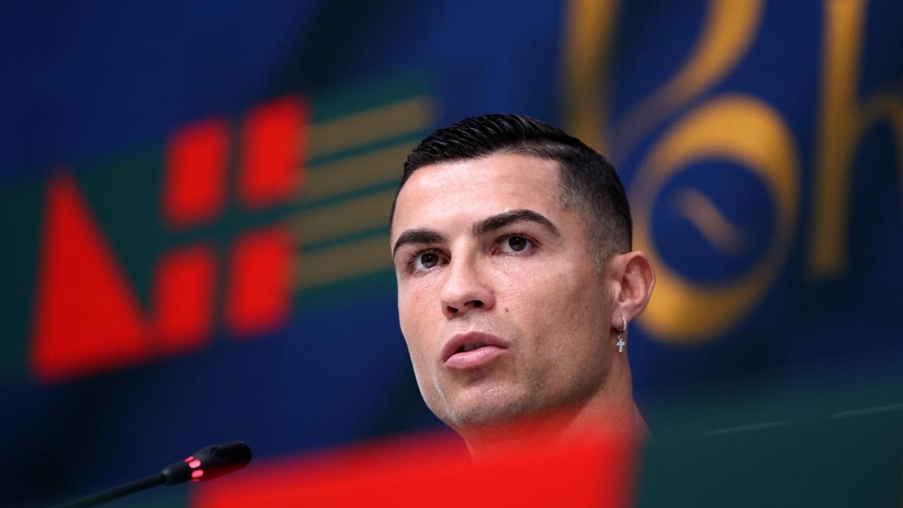 Portugal's Cristiano Ronaldo during the press conference at the Qatar World Cup. Credit: Reuters Photo