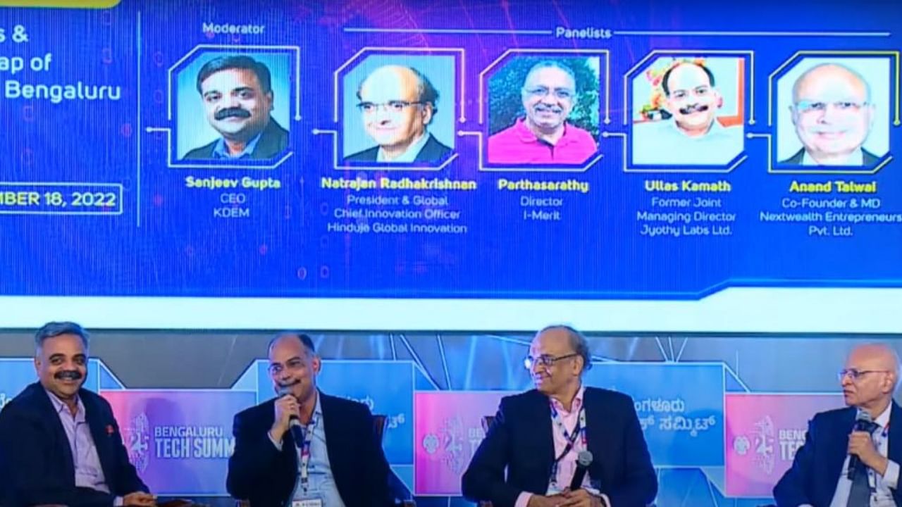 From left to right: Sanjeev Gupta, CEO, KDEM; Ullas Kamath, Former JMD, Jyothy Labs; Natrajan Radhakrishnan, president and global CIO, Hinduja Global Innovation; and Anand Talwai, co-founder and MD, Nextwealth Entrepreneurs. Credit: Special Arrangement