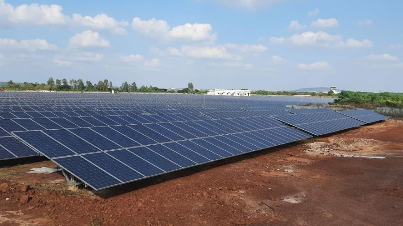 As part of green initiation, the Airport Authority of India (AAI) has taken up the solar plant project at Hubballi Airport to promote green and renewable energy. Credit: Special Arrangement