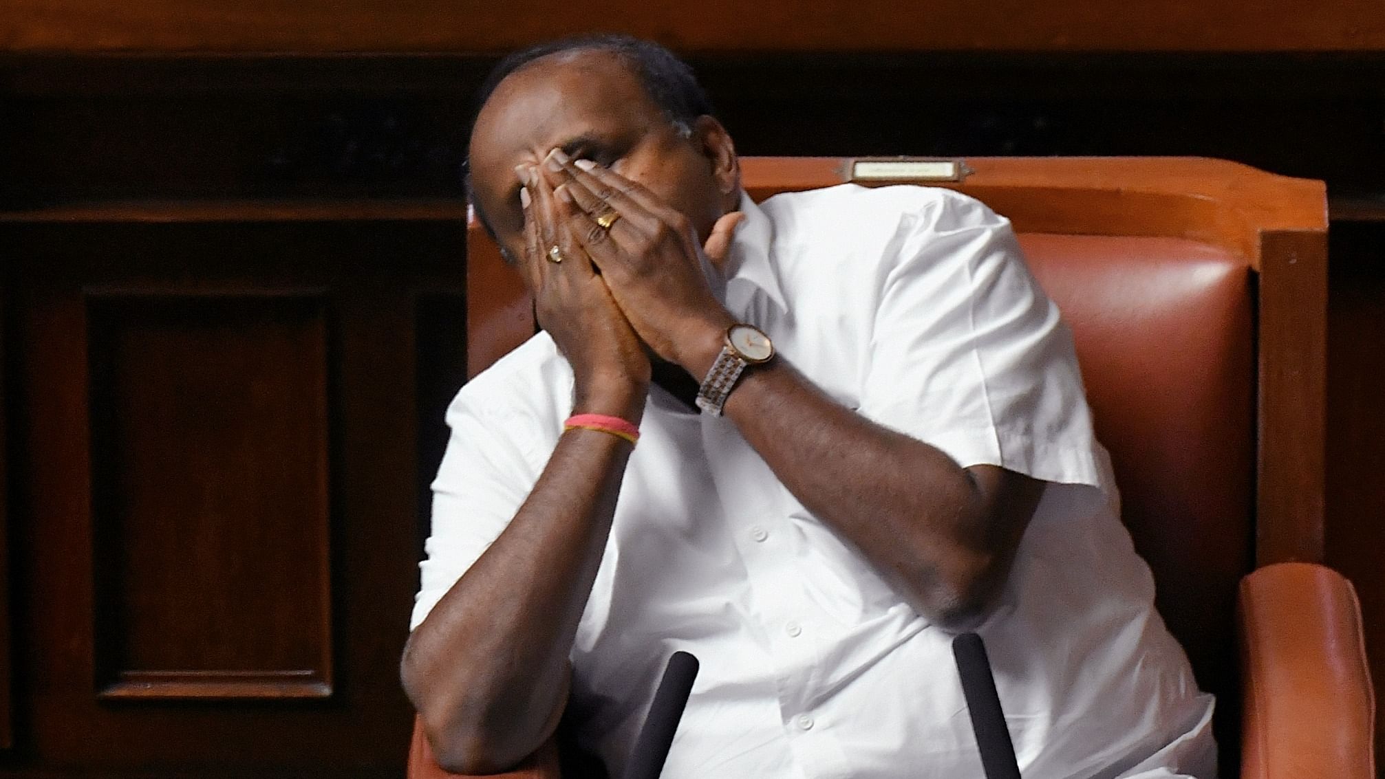 Kumaraswamy said he was furious to see the dilapidated condition of a school in the Bangawadi village in Srinivasapur. Credit: AFP Photo