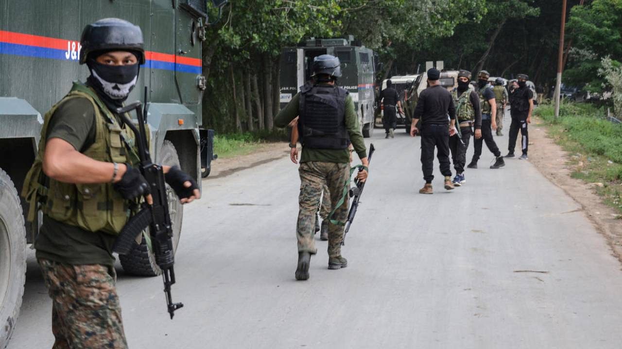 The SOG was assisted by the Central Reserve Police Force and the nearly three-hour-long combing operation was carried out. Credit: PTI Photo
