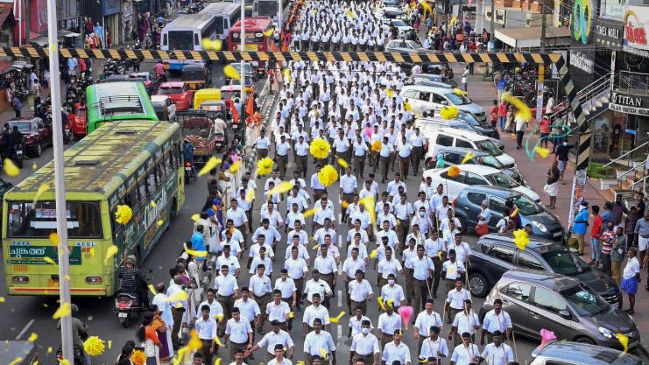 RSS protest. Credit: PTI Photo