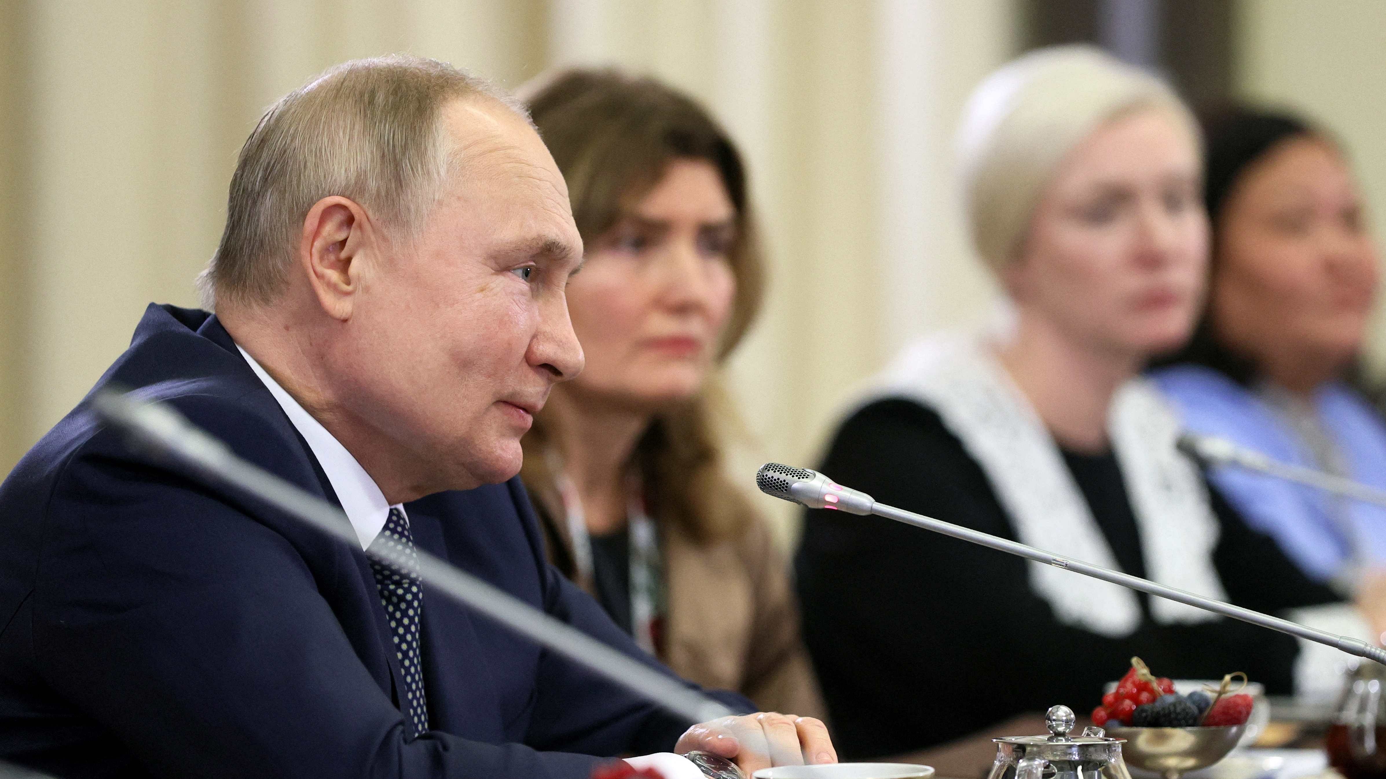 Russia's President Vladimir Putin attends a meeting with mothers of Russian servicemen participating in Russia-Ukraine conflict. Credit: Reuters Photo