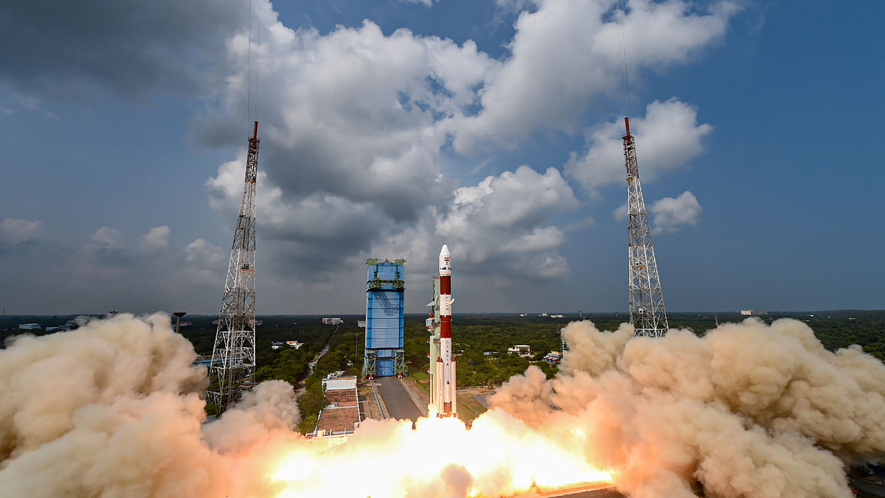 PSLV-C54 carrying earth observation satellite along with eight other co-passenger satellites after its launch from the Satish Dhawan Space Centre in Sriharikota. Credit: PTI Photo