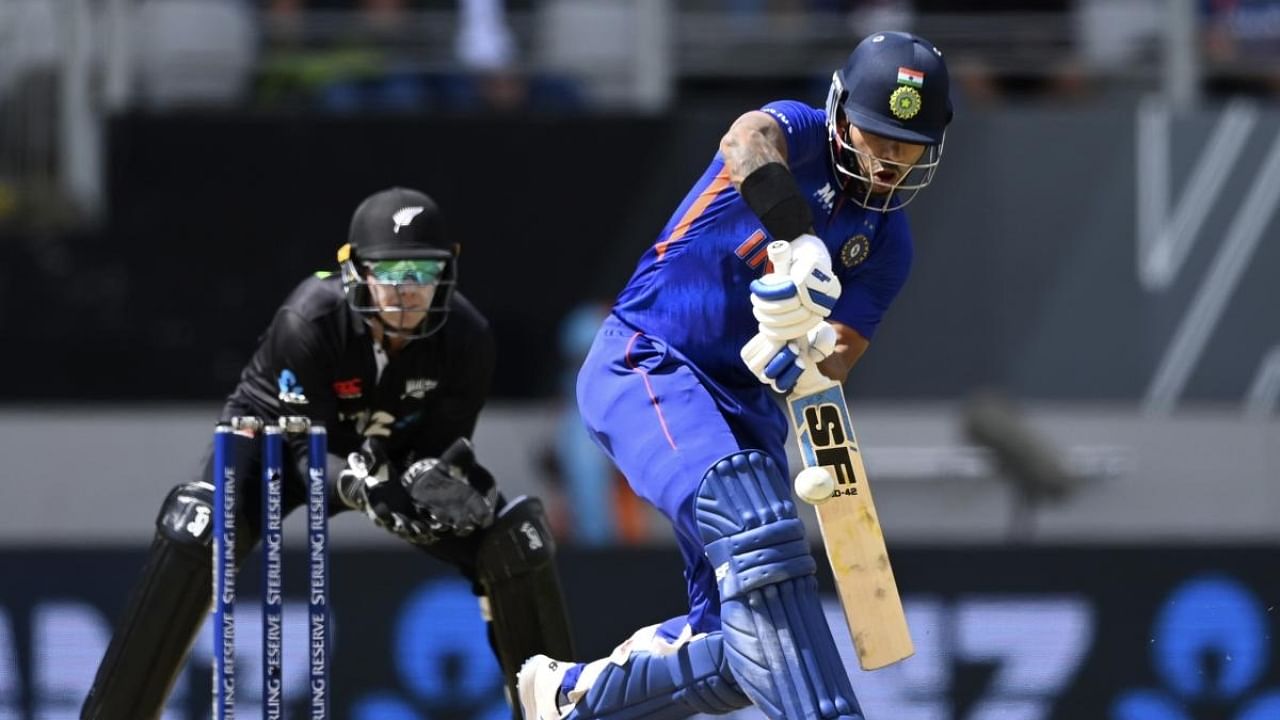 Shikhar Dhawan bats against New Zealand. Credit: AP/PTI Photo
