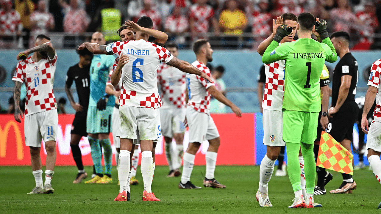 Croatia's players celebrate after winning the Qatar 2022 World Cup Group F football match between Croatia and Canada. Credit: AFP Photo