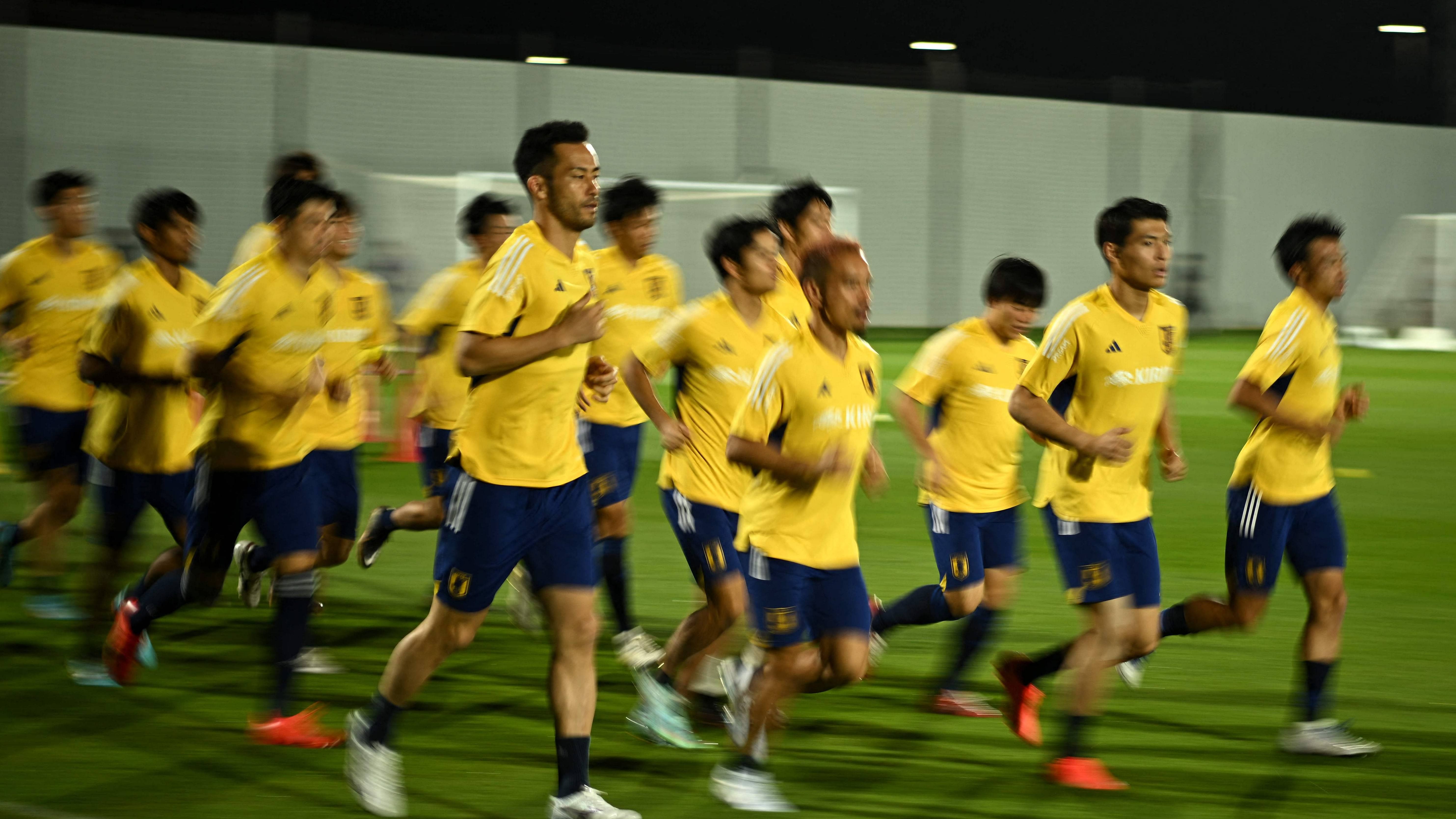 Japan's players take part in a training session at the Al Sadd SC training grounds in Doha. Credit: AFP Photo