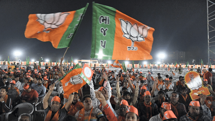 'Some of Amit Shah’s assertions in his election speeches have been startling for many outside Gujarat, but they reflect how the RSS-BJP have succeeded in inverting the reality and building a false narrative.' credit: PTI Photo