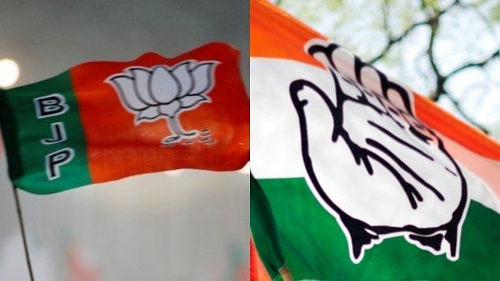 BJP and Congress flag. Credit: DH Photo