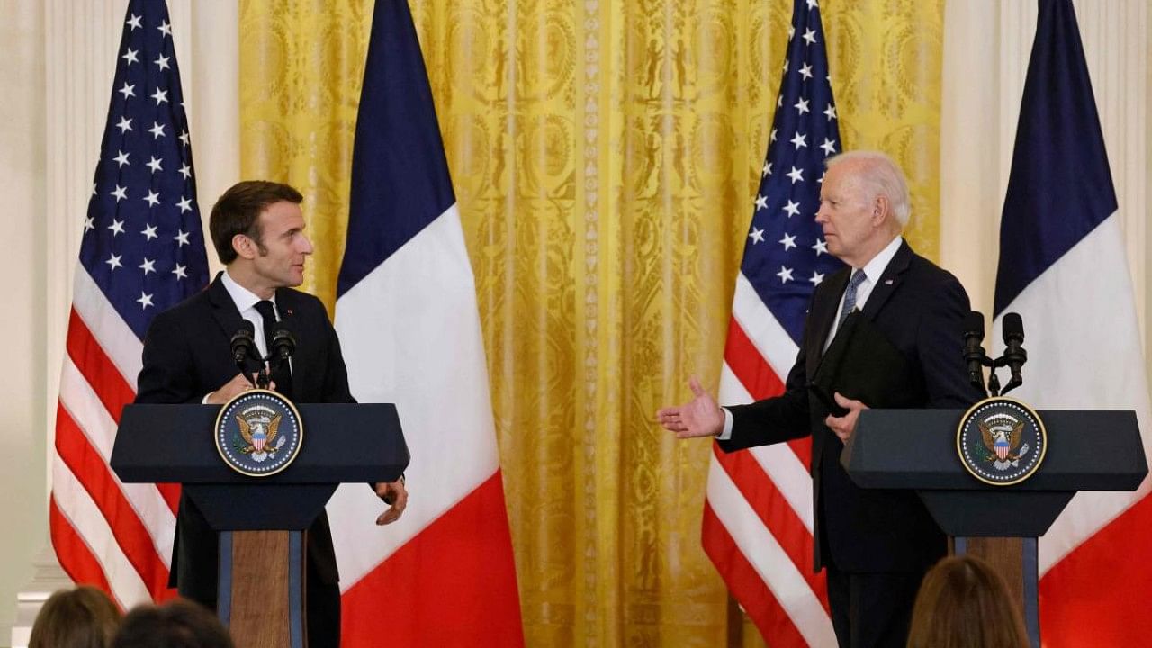 US President Joe Biden and French President Emmanuel Macron. Credit: AFP Photo