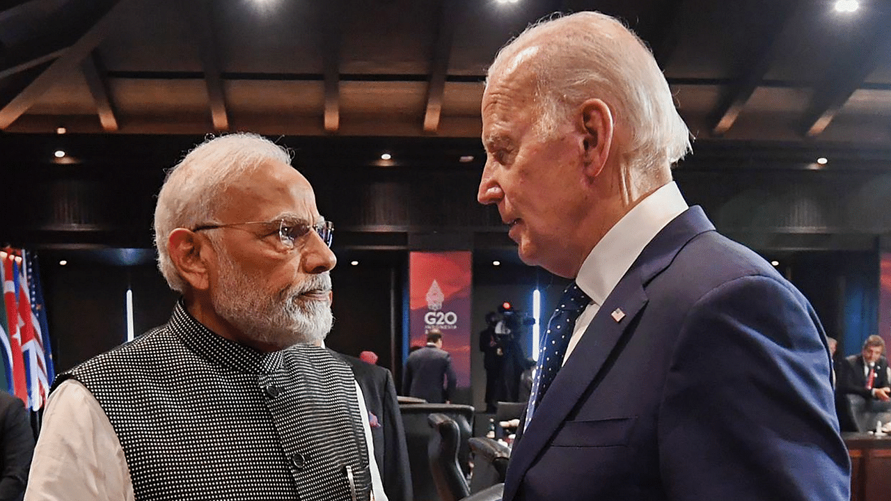 Prime Minister Narendra Modi with US President Joe Biden. Credit: PTI Photo