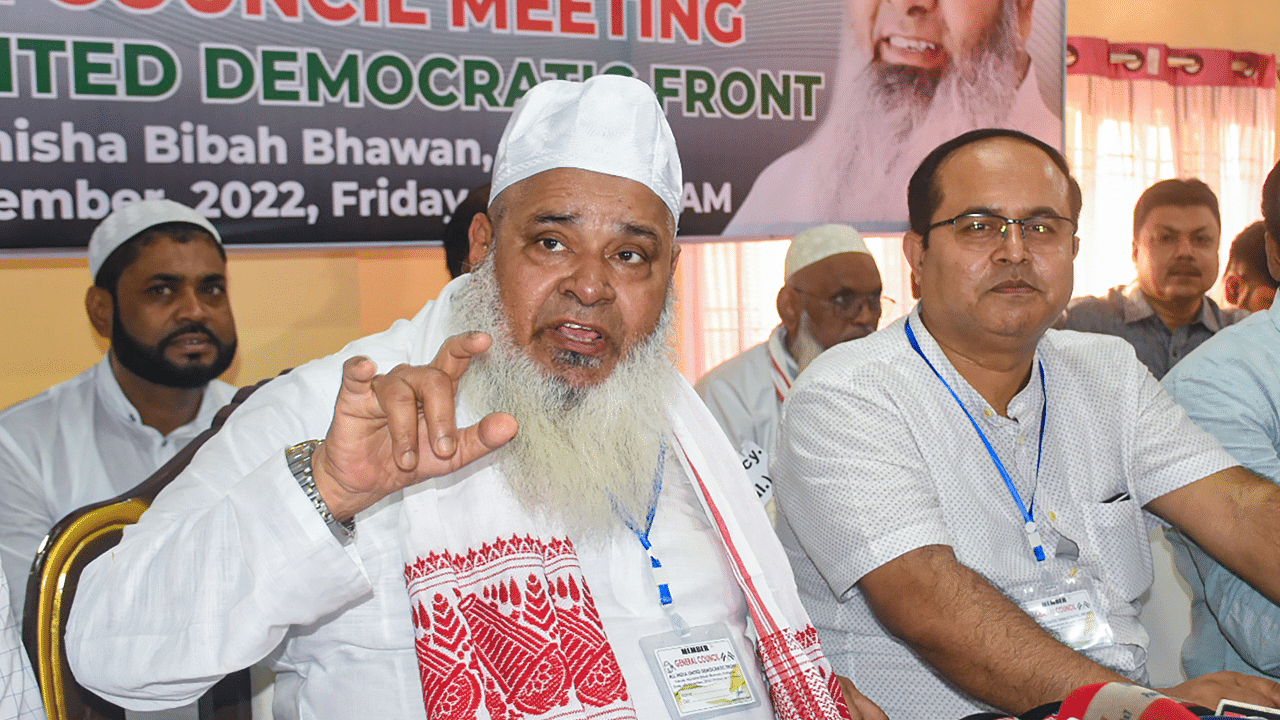 Assam Jatiya Parishad (AJP) against AIUDF MP Badruddin Ajmal. Credit: PTI Photo