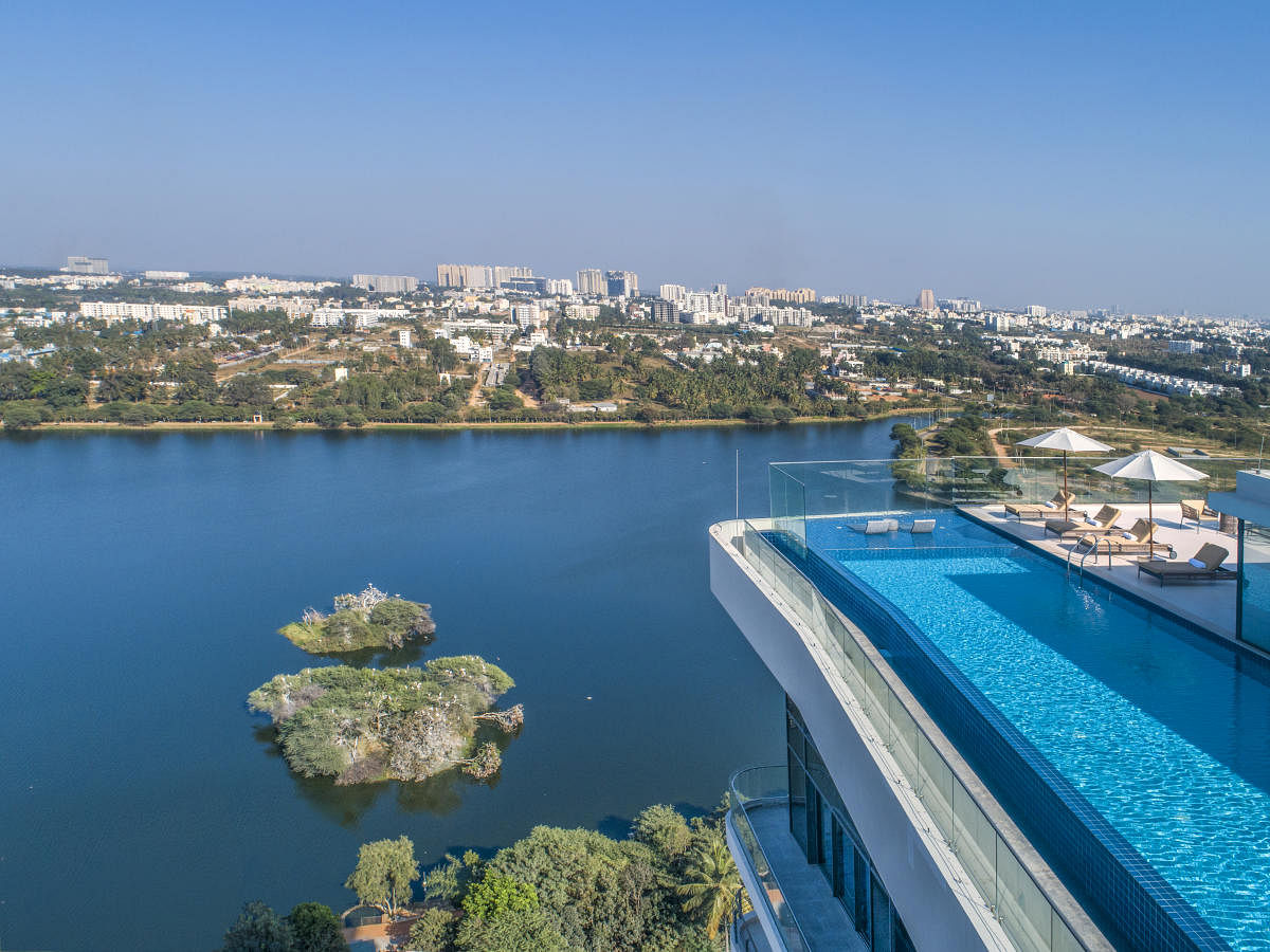An infinity pool on the roof of a lakefront Bengaluru residential project by MAIA Estates. Credit: Special Arrangement