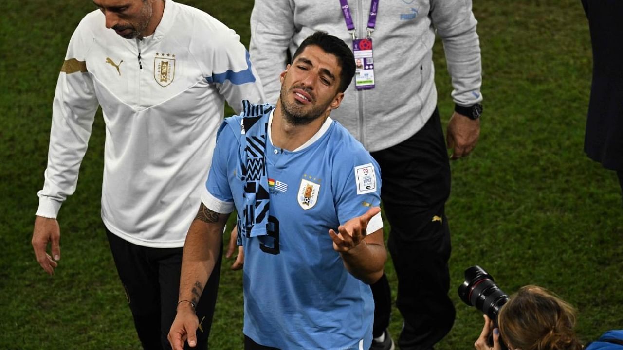 Luis Suarez reacts at the end of the match against Ghana. Credit: AFP Photo